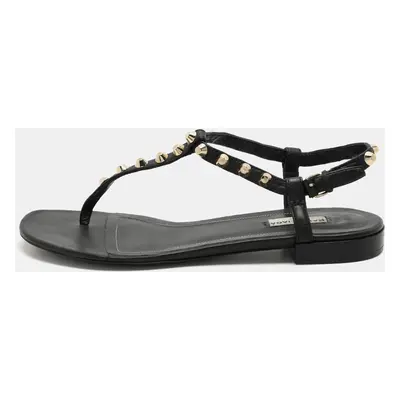 Balenciaga Black Leather Arena Flat Sandals Size