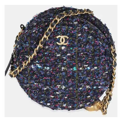 Chanel Metallic Purple Tweed Round Clutch With Chain