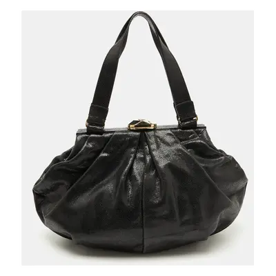 Escada Black Leather Frame Satchel