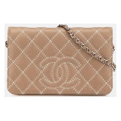 Chanel Quilted Calfskin Stitched CC Wallet on Chain