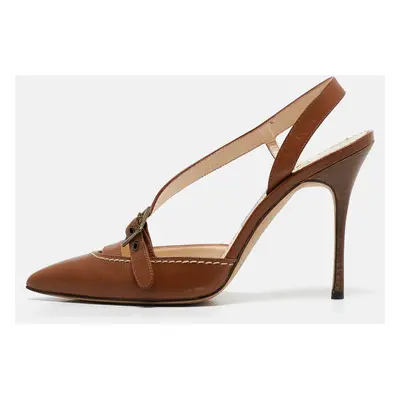 Manolo Blahnik Tan Leather Buckle Strap Pointed Toe Pumps Size