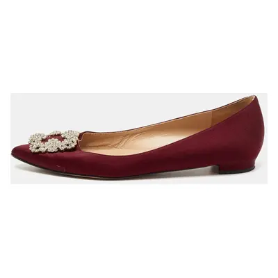 Manolo Blahnik Burgundy Satin Hangisi Ballet Flats Size