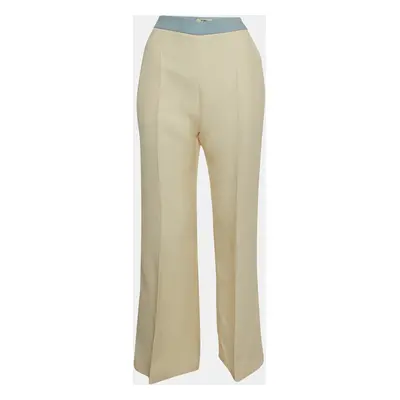 Fendi Cream Contrast Trim Wool Blend Flared Pants