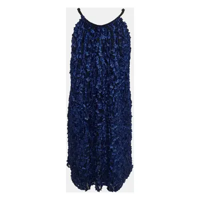 Giorgio Armani Blue Floral Applique Tulle Shift Dress