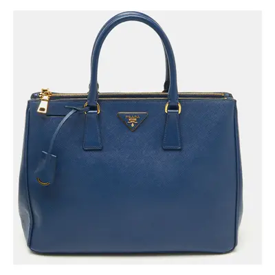 Prada Blue Saffiano Lux Leather Large Double Zip Tote