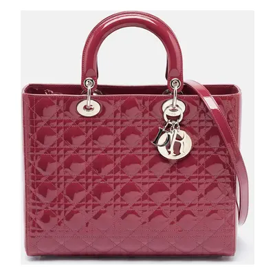 Dior Fuchsia Cannage Patent Leather Lady Dior Tote