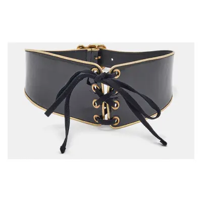 Prada Black Patent Leather Corset Waist Belt