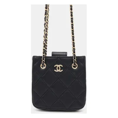 Chanel Black Lambskin Matelasse Mini Pochette Chain Shoulder Bag