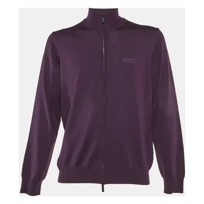 Armani Collezioni Purple Wool Knit Zip Up Sweater