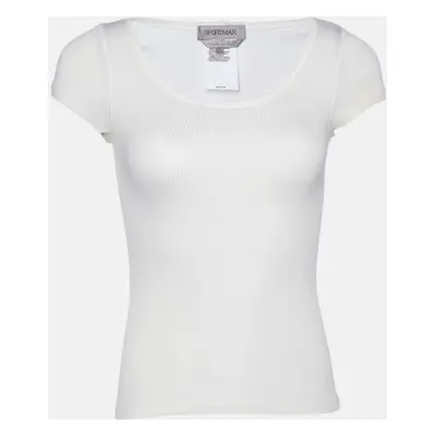 Sportmax Off White Cotton Knit Short Sleeve T-Shirt