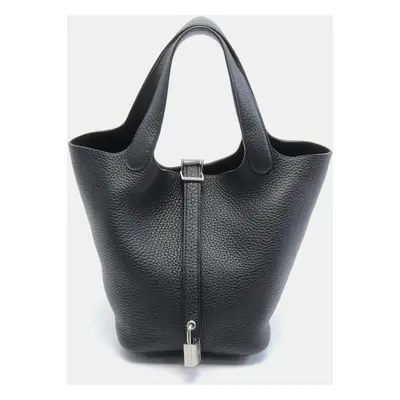 Hermes Black Leather Picotin Lock PM Tote Bag