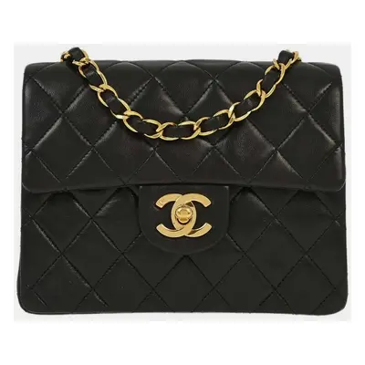 Chanel Black Lambskin Mini Classic Square Flap Shoulder Bag