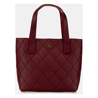 Chanel Burgundy Lambskin Wild Stitch Handbag