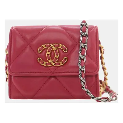 Chanel Pink Lambskin Flap Coin Purse With Chain