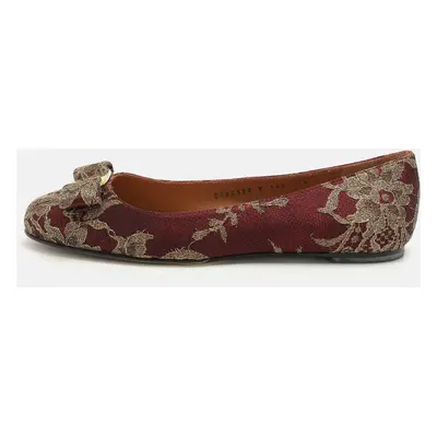 Salvatore Ferragamo Burgundy Lace and Lurex Fabric Ballet Flats Size