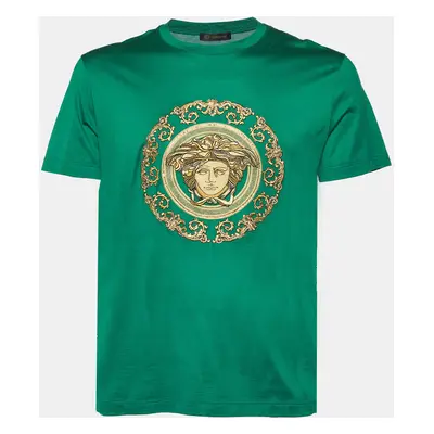 Versace Green Medusa Embellished Cotton T-Shirt