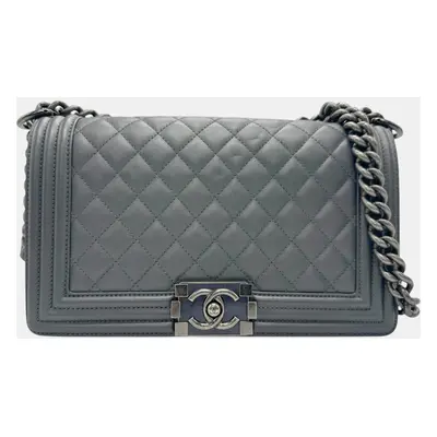 Chanel Grey Leather Boy Small Shoulder Bag