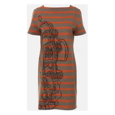 Hermes Brown, Orange Cotton Stripes Dress FR Women