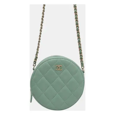 Chanel Light Green Lambskin Leather Round Shoulder Bag