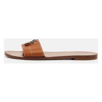 Louis Vuitton Brown Leather Lock It Flat Slides Size