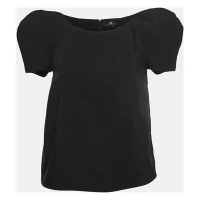 Elisabetta Franchi Black Stretch Nylon Short Sleeve Relaxed Blouse