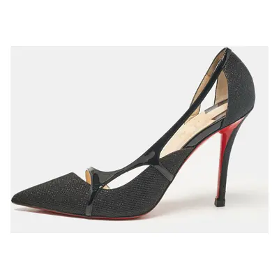 Christian Louboutin Black Lurex Fabric and Patent Leather Edith D'orsay Pumps Size