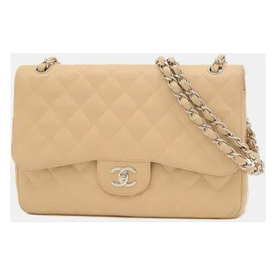 Chanel Beige Caviar Leather Jumbo Classic Double Flap Bag