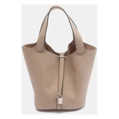 Hermes Grey Leather Picotin Lock MM Handbag