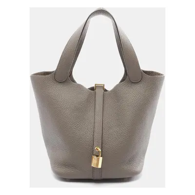 Hermes Grey Leather Picotin Lock MM Handbag