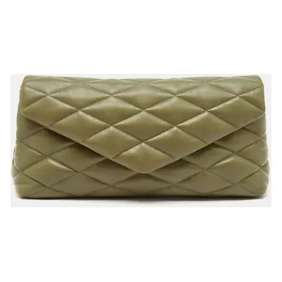 Saint Laurent Olive Green Quilted Leather Puffer Sade Envelope Clutch