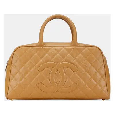 Chanel Beige Caviar Leather Coco Mark Bowling Bag