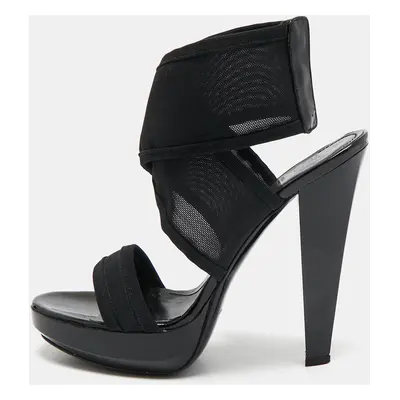 Fendi Black Mesh and Patent Ankle Strap Sandals Size