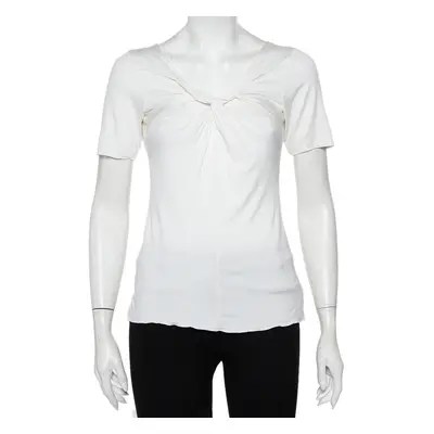 Armani Collezioni White Knit Draped Neck Detail Top