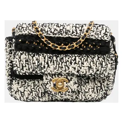 Chanel Black/White Chanel Black/White Raffia Braided with Love Flap