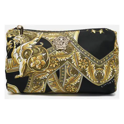 Versace Black/yellow Barocco Print Fabric Medusa Pouch