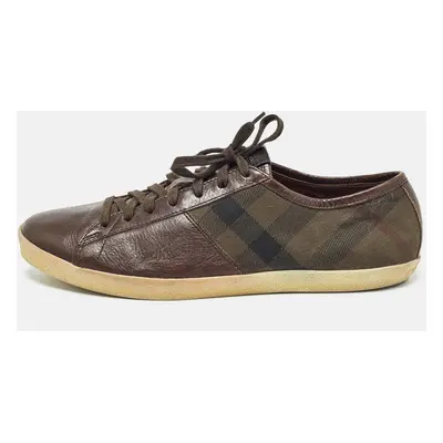 Burberry Brown Leather and Nova Check Canvas Low Top Sneakers Size