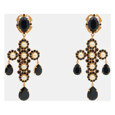 Dolce & Gabbana Cross Crystals Faux Pearl Gold Tone Earrings