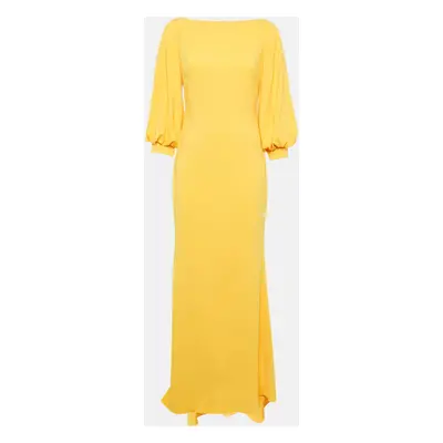 Badgley Mischka Yellow Crepe Puff Sleeve Marigold Gown