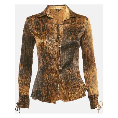 Roberto Cavalli Brown Leopard Print Tie-Up Detail Blouse