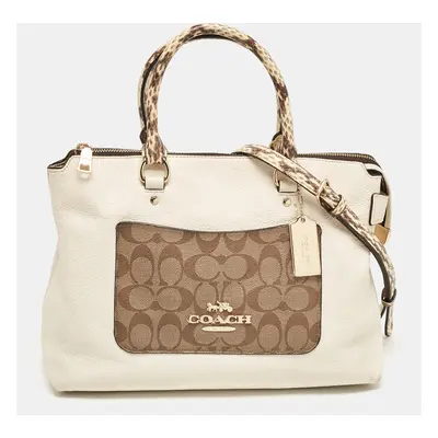 Coach White Leather and Python Embossed Emma Satchel