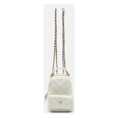 Chanel White Quilted Caviar Leather Mini CC Classic Backpack