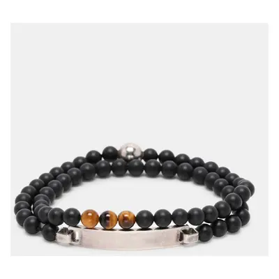 Montblanc Silver 925/Onyx and Tiger's Eye Beaded James Dean Bracelet