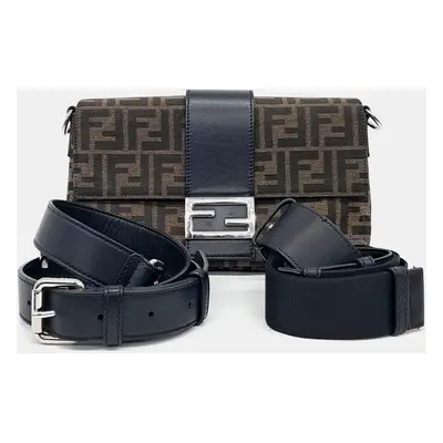 Fendi Black Brown Fabric Zucca belt bag