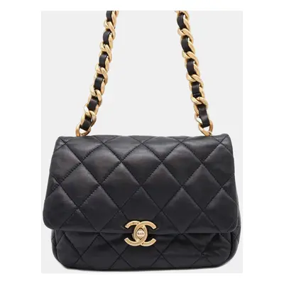 Chanel Black Lambskin Leather Chain Shoulder Bag