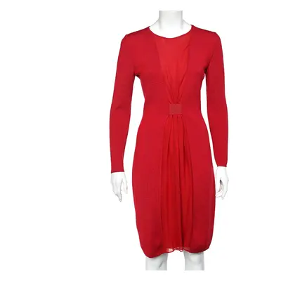 Giambattista Valli Red Wool & Pleated Silk Paneled Midi Dress