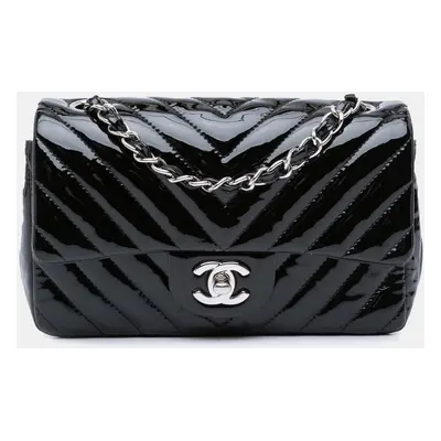 Chanel Black Mini Rectangular Classic Chevron Patent Single Flap Bag