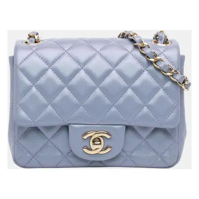 Chanel Blue Lambskin Mini Square Classic Single Flap Bag