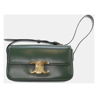 Celine Green Shiny Calfskin Triomphe Claude Shoulder Bag