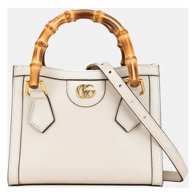 Gucci White Mini Calfskin Bamboo Diana Satchel