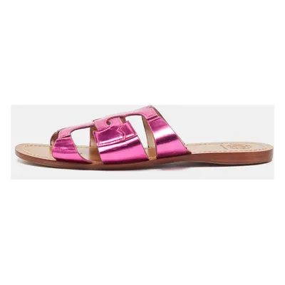 Tory Burch Purple Leather Flat Slides Size